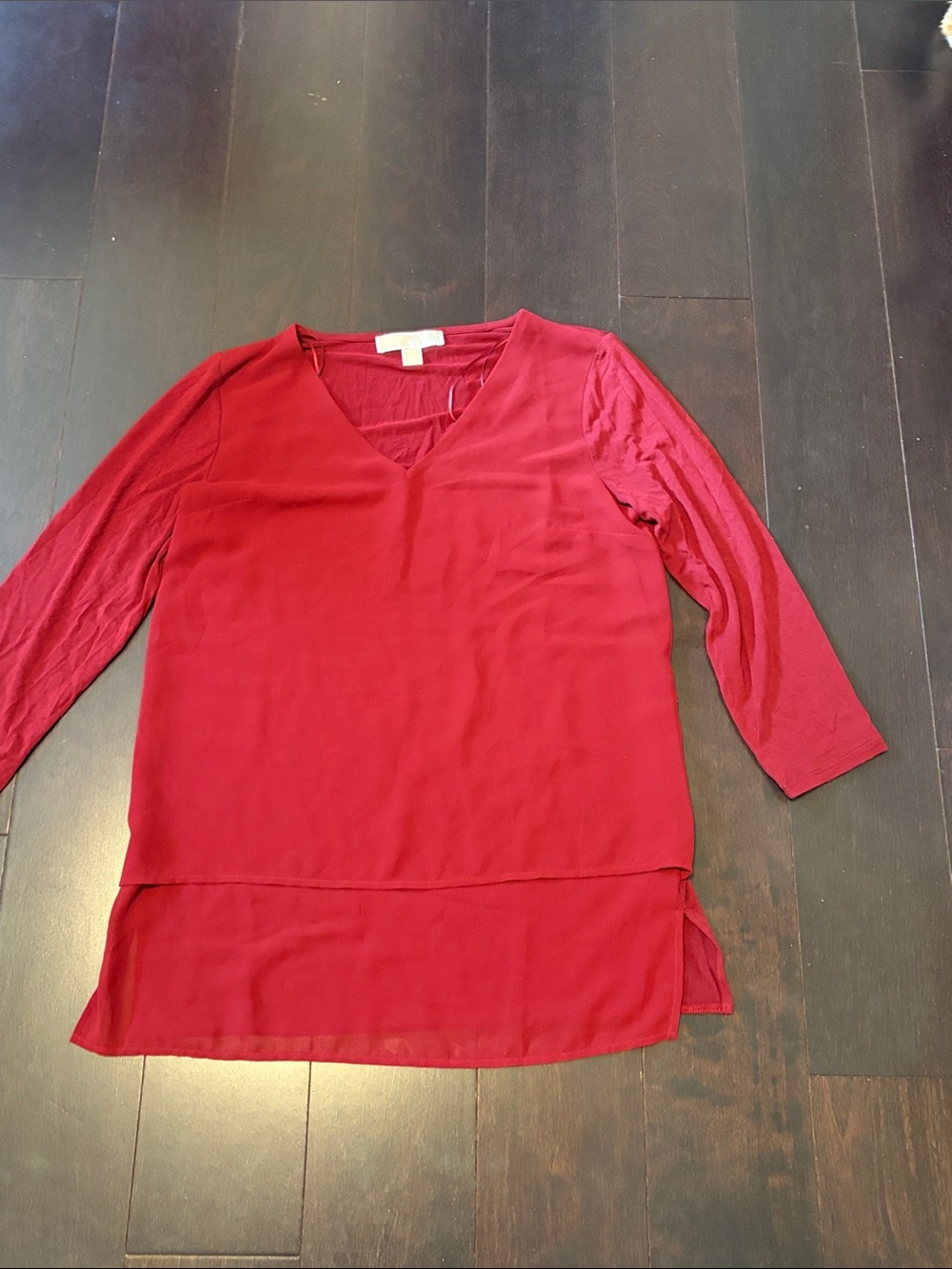 Michael Kors V-Neck Long Sleeve Women's Top in Deep Red